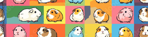 Nine cute guinea pigs in a colorful pop art distinct grid pattern. Pop art guinea pig distinct pet portraits grid