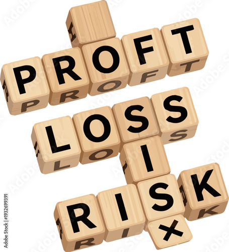 Create a realistic profit loss and risk concept vector art with white background..