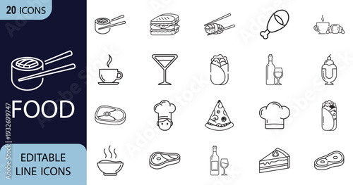 Food line web icon collection. Simple vector illustration.