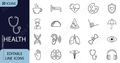 Health line web icon collection. Simple vector illustration.