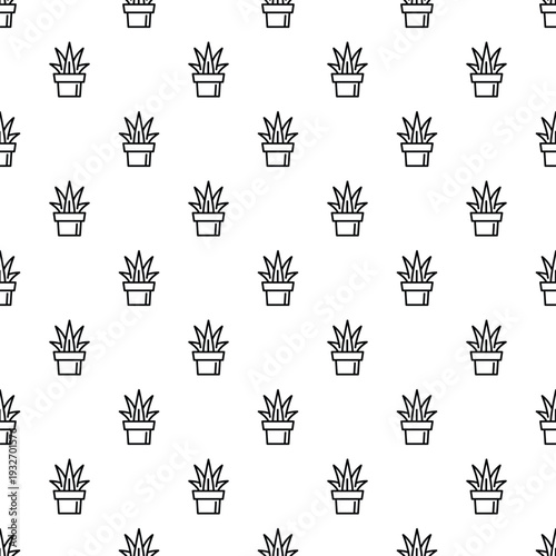 Potted succulent plants forming a seamless pattern in a simple outline style