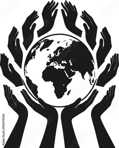 Hands holding the earth globe, symbolizing global unity, environmental protection, and community support concept.