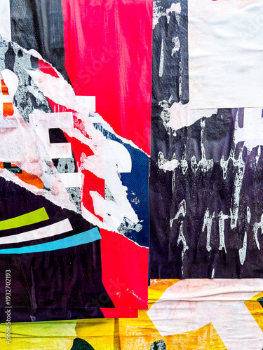 Old grunge ripped, torn vintage posters creased crumpled paper surface texture background