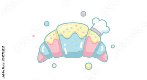 Croissant and cupcake illustration sweet bakery set