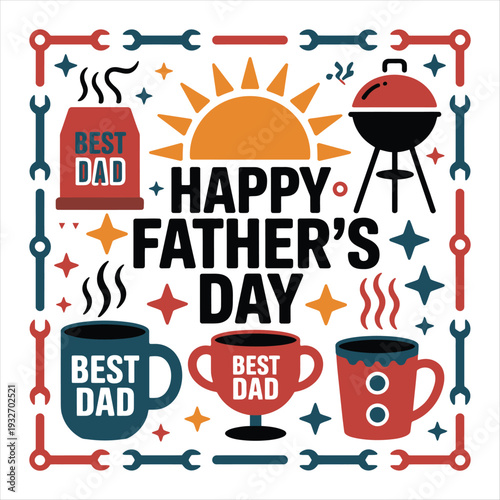 Fathers Day Celebration With Tools And Mugs happy fathers day