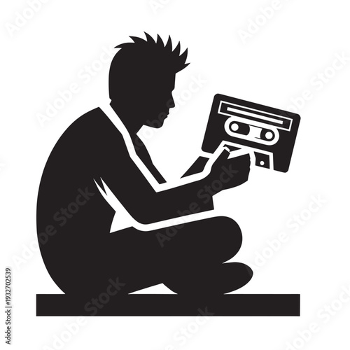 Person holding and examining a vintage cassette tape, nostalgia and music listening concept, retro entertainment