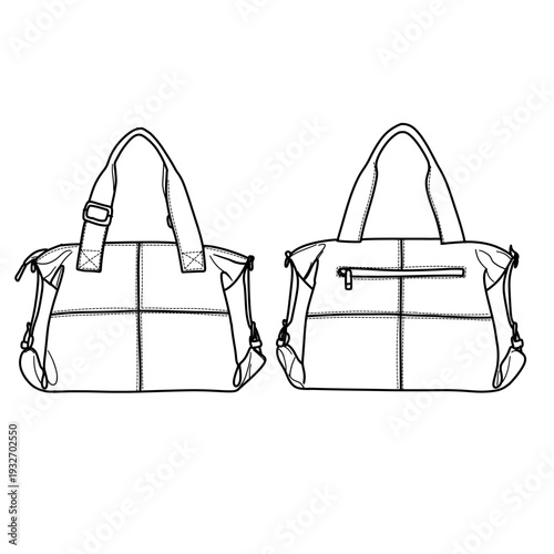 Detailed Line Art Illustration of a Stylish Duffle Bag.