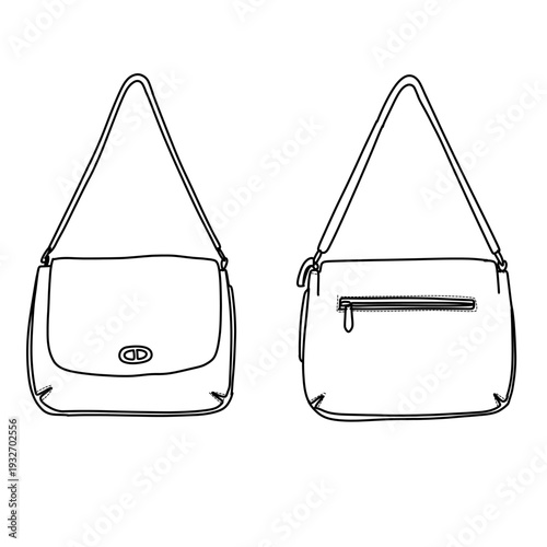 Elegant Shoulder Bag Line Art - Front and Back Views.