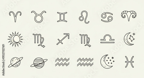 Astrological Zodiac Signs Collection - A Detailed Depiction of Celestial Symbols.