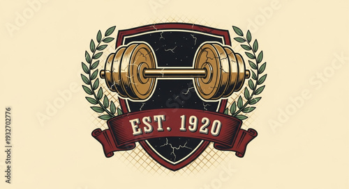 Vintage gym logo featuring barbell and laurel wreath, established in 1920.