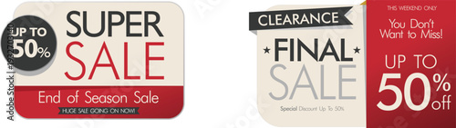 Sale signs with discounts on white background