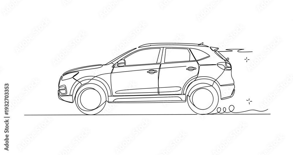 Fototapeta premium Crossover suv driving along flat road at high speed. No editable stroke