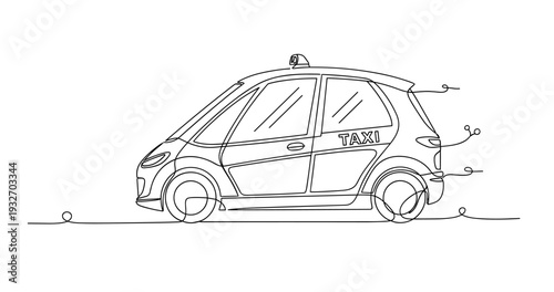 Compact taxi car stationary on roadside line illustration. No editable stroke