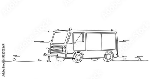 Delivery van drawn in three quarter view standing on road. No editable stroke