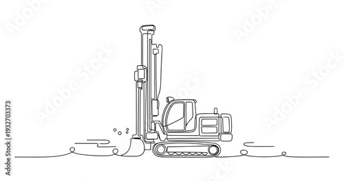 Heavy drilling rig machine stationary on construction site illustration. No editable stroke