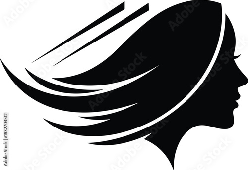Elegant Woman Face Silhouette Logo with Flowing Hair – Beauty Salon Vector Design