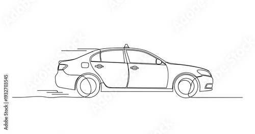 Sedan car driving along road in continuous single line illustration. No editable stroke