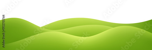 Green hill, field, grass background. Abstract landscape backdrop. Green layered curved shapes on light backdrop. Minimal modern nature vector illustration.