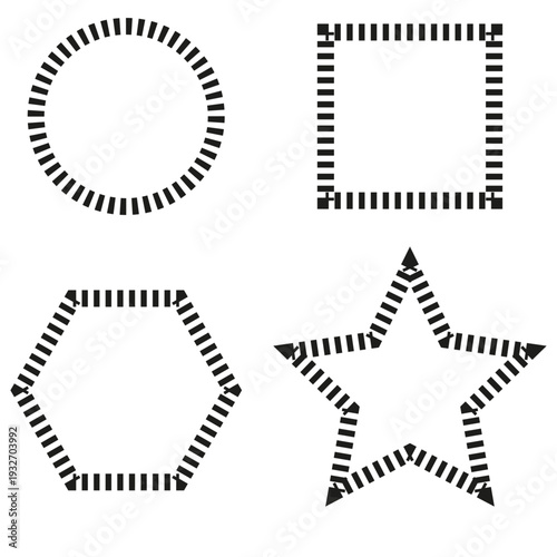 Dashed frames icon. Geometric border Vector. Square circle shapes. Isolated white background. Professional geometric asset.