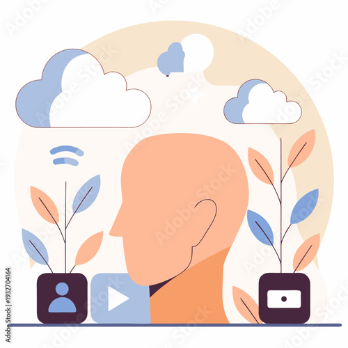 Human Head with Nature Growing Inside – Digital Detox Mind Refresh