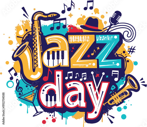 Creative Jazz Music Festival Lettering with Piano Keys and Fedora Hat
