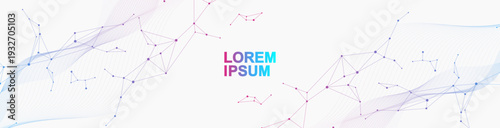 Global network connection website header or banner design. Abstract background with connecting dots and lines. Global business. Social network communication. Internet technology. Vector illustration