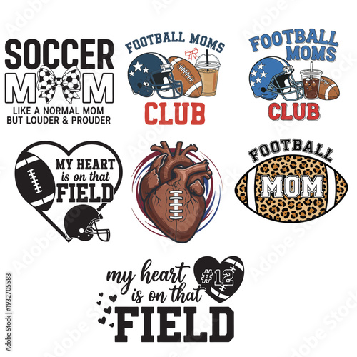 Ultimate Football Mom & Game Day Silhouette Mega Bundle,My Heart is on That Field - Multi-Sport Heart & Player