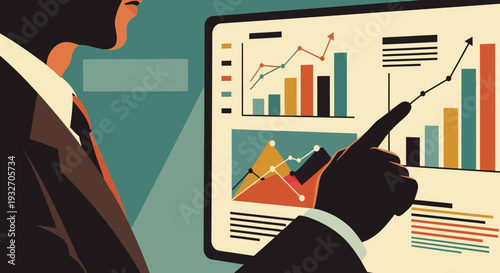 Business data analysis: engaging flat design of charts and graphs