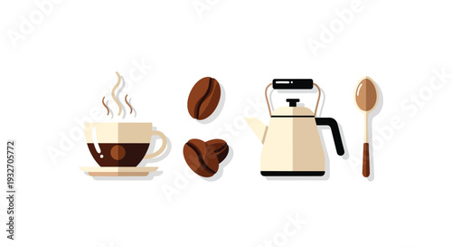 Coffee brewing illustration cup beans and maker