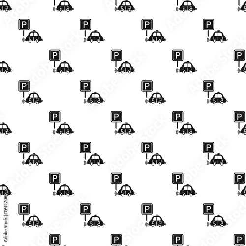 Cars with sensors and a parking sign creating a repetitive pattern for smart technology