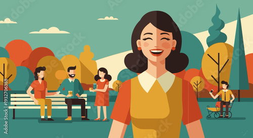 Happy group of friends relaxing in retro style autumn park