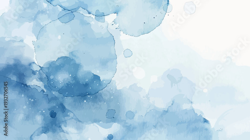 Blue Watercolor Paint Splatters and Blobs Abstract Background