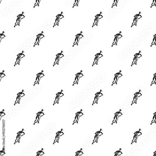 Seamless pattern featuring a person riding a kick scooter, symbolizing urban transport