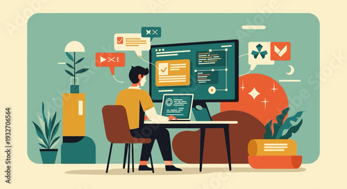 Modern workspace with programmer in stylish office environment