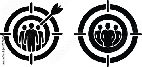 Target with group of people inside in bold black silhouette representing audience targeting and marketing segmentation concept