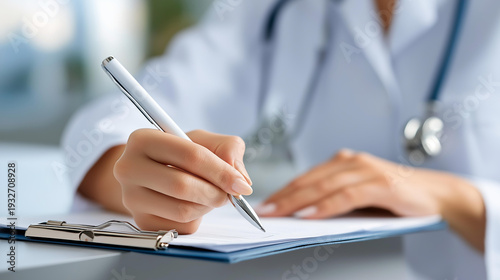 Wallpaper Mural Young general practitioner using a stylus pen to complete a medical checklist on a clipboard, clinical assessment documentation, patient symptom record, GP health evaluation, Torontodigital.ca
