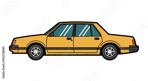 Yellow Sedan Car Illustration, Side View