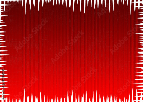 Vector graphic illustration of a richly textured vibrant red theater curtain background design with jagged white distressed border creating a dramatic presentation stage frame effect