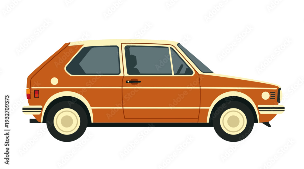 Fototapeta premium Retro Orange Hatchback Car Illustration
