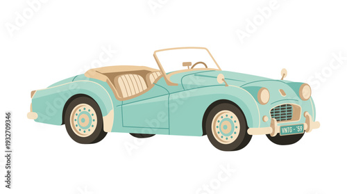 Retro Convertible Car Illustration, Vintage Automobile, Classic Design