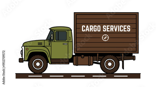 Vintage cargo truck with box trailer, illustration