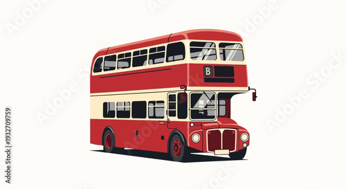 Vintage red double decker bus illustration on white background