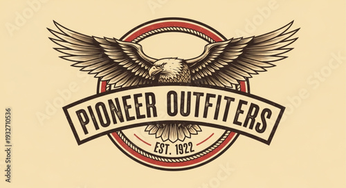 Vintage Pioneer Outfitters Logo Featuring Majestic Eagle with Spread Wings.