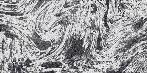 Organic abstract monochrome pattern with swirling dark and light shapes and a fine grainy texture creating a fluid and complex visual background for creative projects