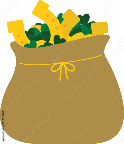 St. Patrick's Day Lucky Sack with Gold Horseshoes and Shamrocks