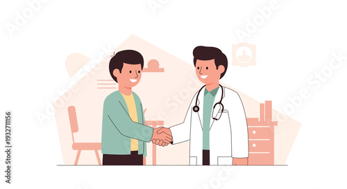 Doctor and patient handshake in clinic, healthcare consultation, medical trust and partnership