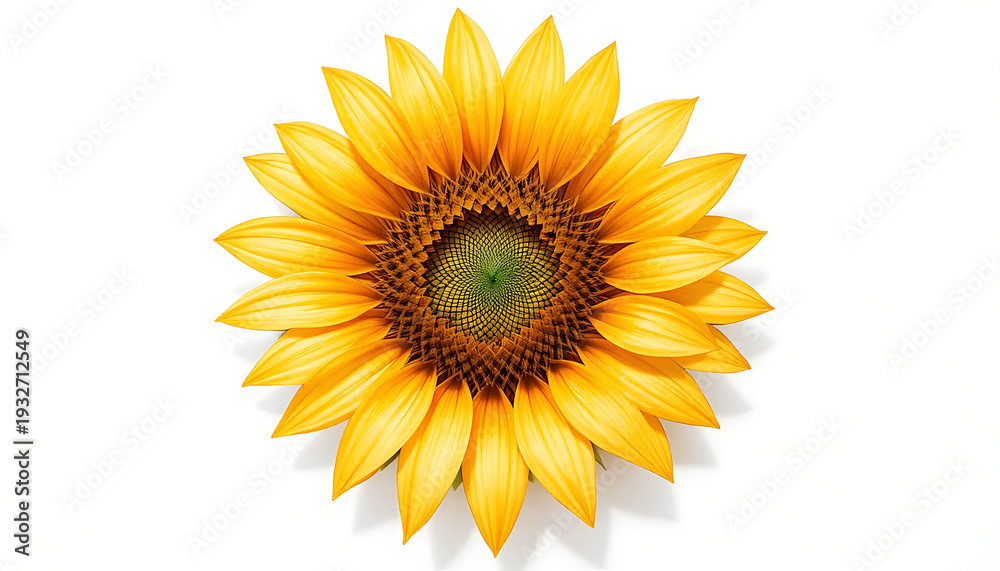 Naklejka premium Bright yellow sunflower in full bloom isolated on white background with vibrant petals and green center close-up