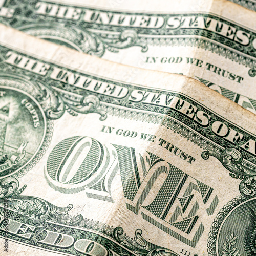 American one dollar banknotes wallpaper. Close up of money. Wealth concept, free trade, business concept background.
close up of one dollar bills.