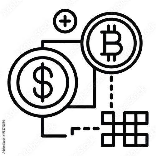 Bitcoin Cash Cryptocurrency Exchange Icon with Black Outline on White Background, Editable Vector Graphic Featuring