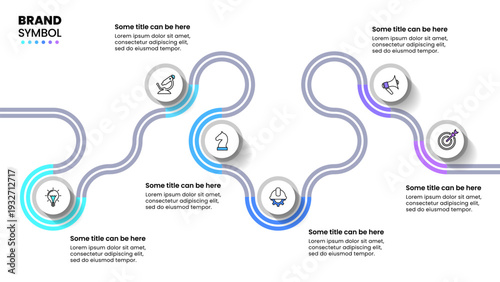 Infographic template. Zigzag line with 6 circles